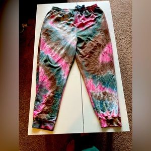 Plus size, tie dye pink and brown sweat pants, 3X